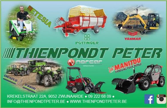 Landbouwtractoren Deutz Fahr, Land en tuinbouwmachines, Weidemann en Norcar knikladers, Manitou verreikers, Landbouwmachiner Pottinge hooibouw en grondbewerking, Trioliet voederwagens, Machio frezen, Sicma rotoreggen, Rolandkippers en dierenwagen, Peecon beertonnen en bemesters in Gent (Zwijnaarde), Oost-Vlaanderen
